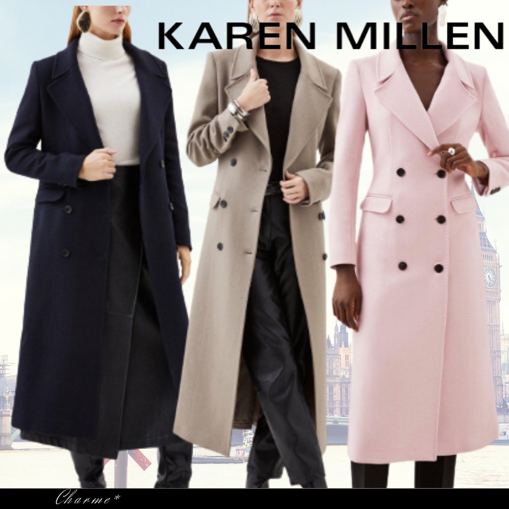 KAREN MILLEN ダブルブレストロングラインコート ロング丈