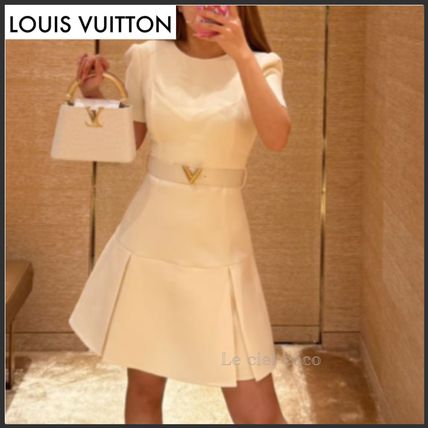 Louis Vuitton Dresses Wool Silk Plain Short Sleeves Party Style Elegant Style