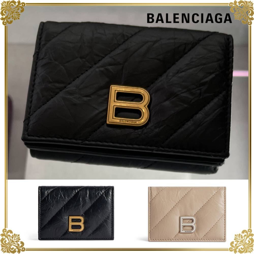 国内発送料無料!BALENCIAGA クラッシュ財布 ブラック/ベージュ
