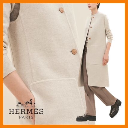 HERMES Cashmere Cashmere Plain Party Style Office Style Elegant Style