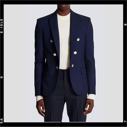 BALMAIN Blazers Wool Plain Logo Blazers Jackets