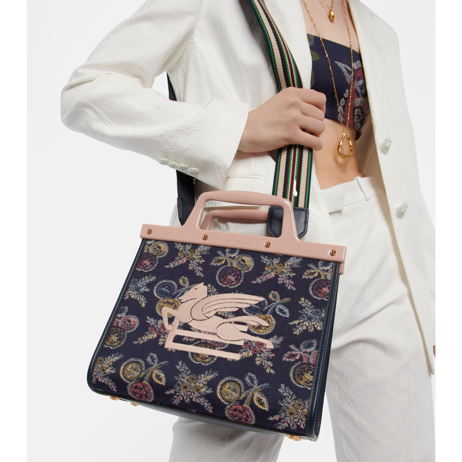 ETRO スタッズ付き ラブトロッタートートバッグ ネイビー ETRO ラブトロッター デニムジャカード ネイビー (ETRO/トート