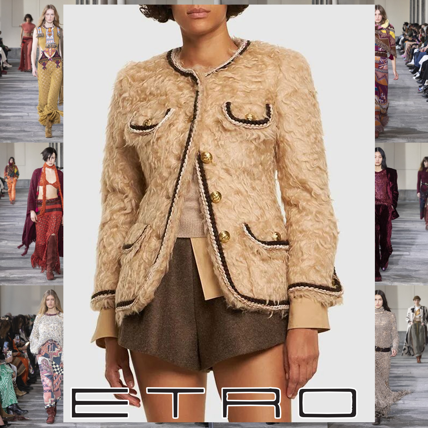 ETRO ラウンドネック モヘアジャケット ベージュ