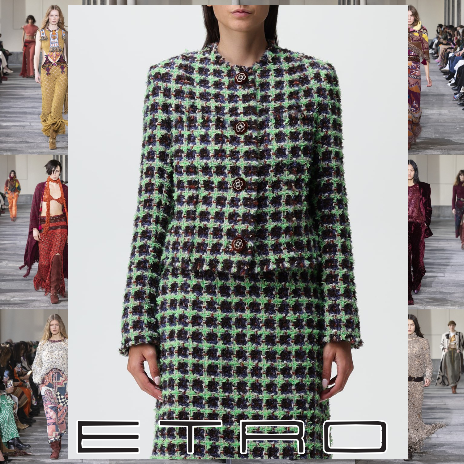 ETRO フラワーボタン付き ブークレージャケット グリーン