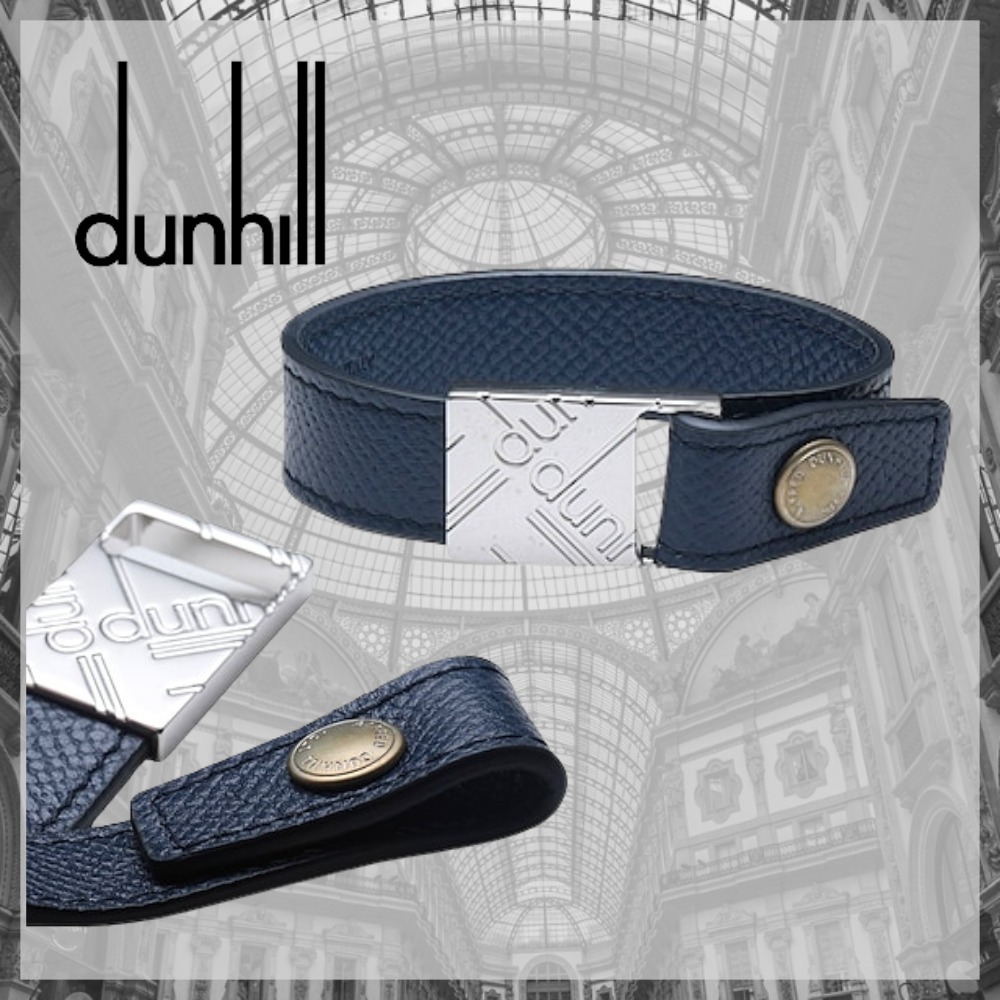 DUNHILL* ダンヒル メンズ ロゴ レザー ブレスレット ネイビー