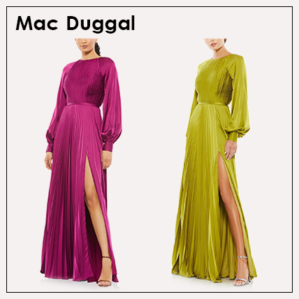 Mac Duggal◆ロングスリーブ プリーツ スリット ロング ドレス