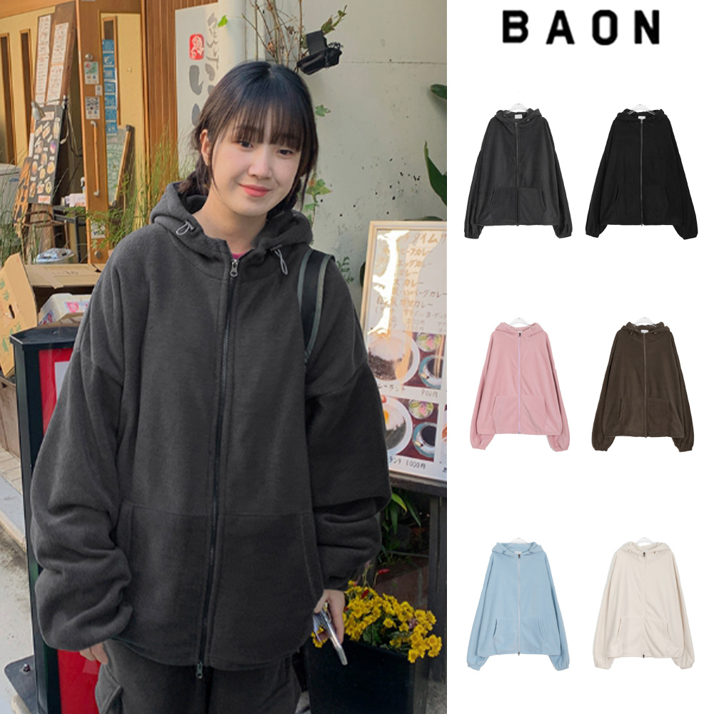 【BAON】[unisex] Isol two-way brushed fleece hood zip-up
