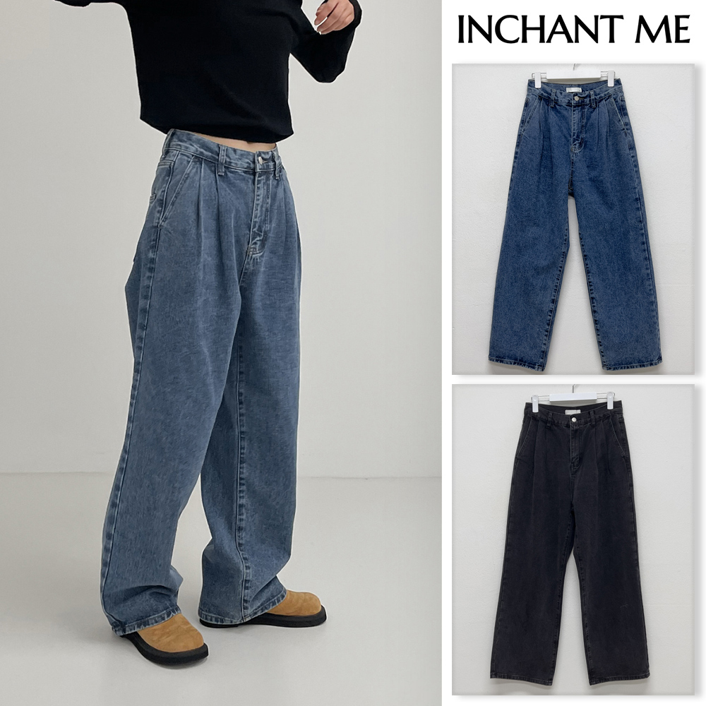 【INCHANT ME】[unisex] 472 Two tuck wide denim pants
