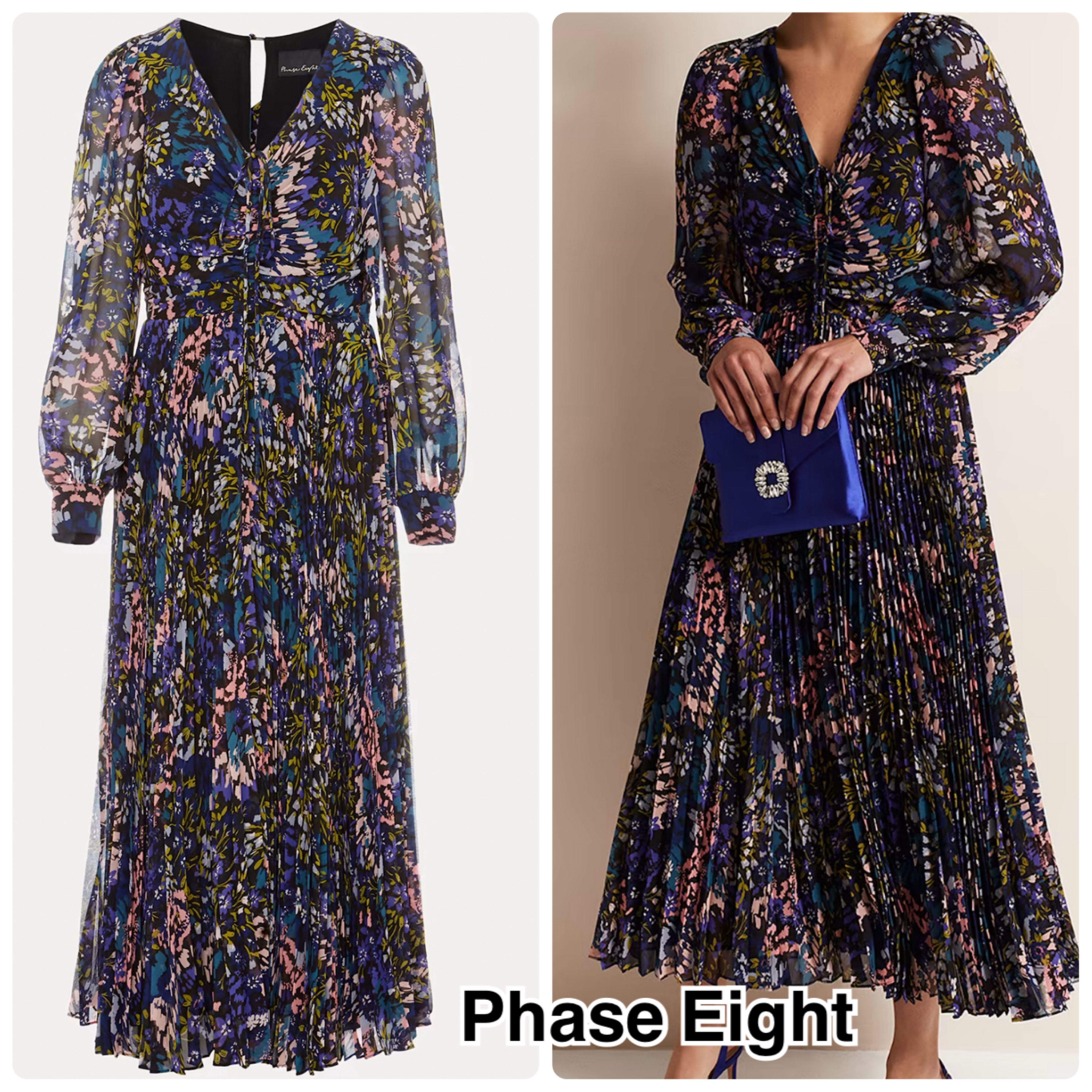 エレガント【PHASE EIGHT】フローラル プリーツミディワンピース