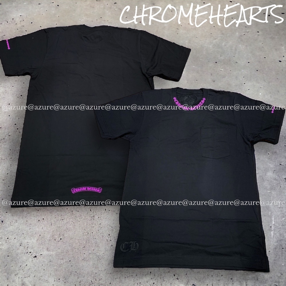 直営インボイス無修正♪CH◆SCROLL ネックレターTシャツ BK/PK