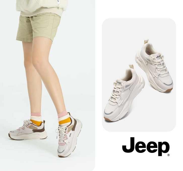 ★送料関税込★Jeep レザー通气性ダッドスニーカー厚底