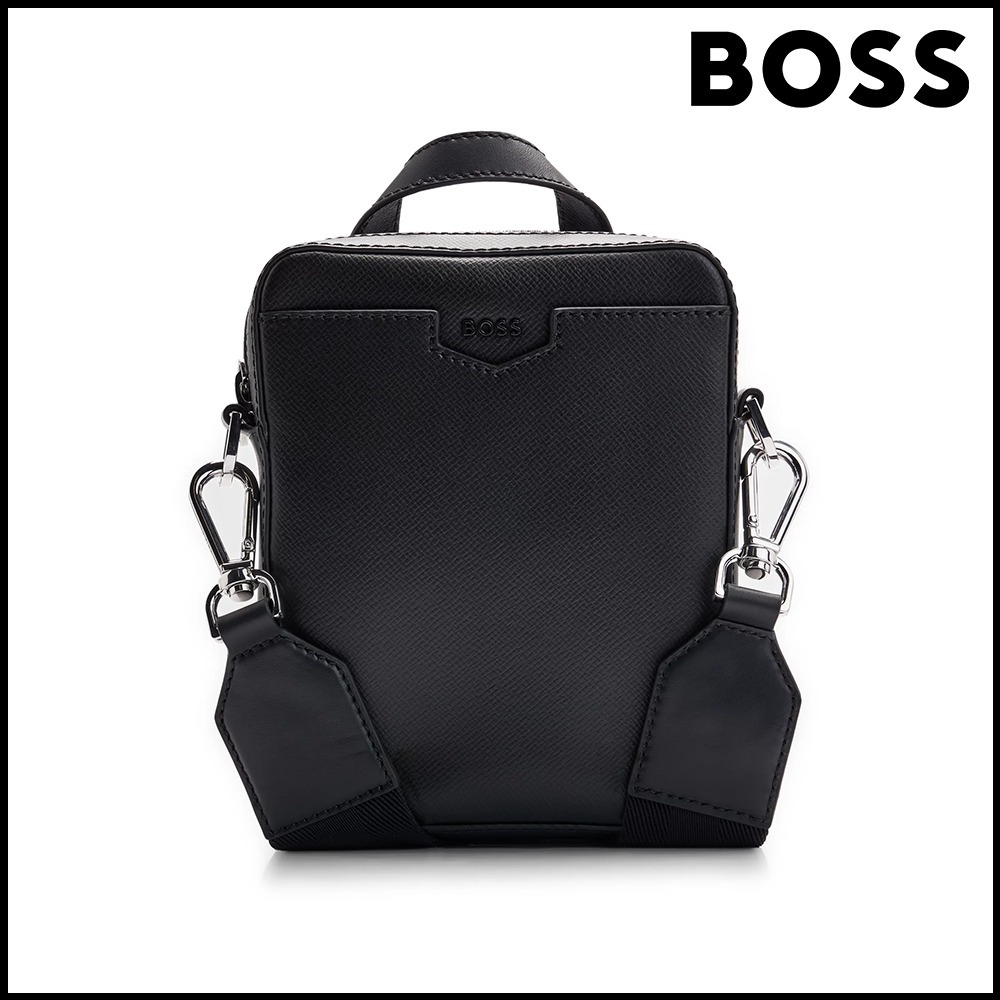 BOSSストラクチャードレザー クロスボディバッグ レタリングロゴ