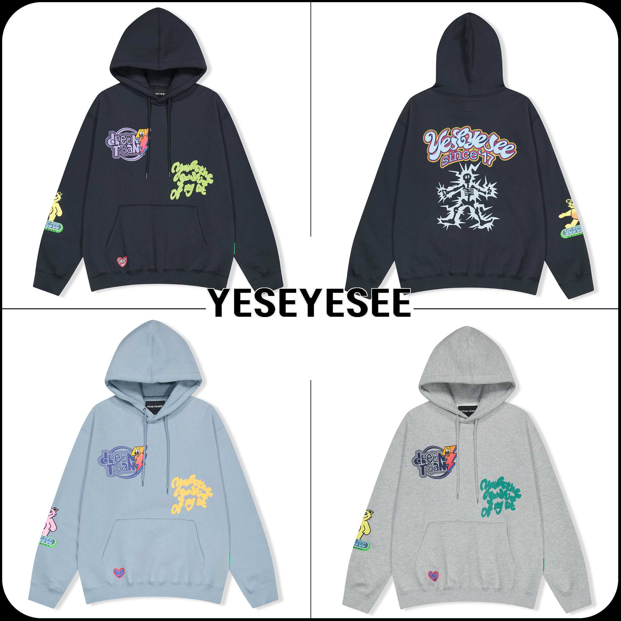 ◇YESEYESEE◇ YES Lightning Bear Hoodie Grey MUSINSA | YESEYESEE YES Lightning Bear Hoodie Gray