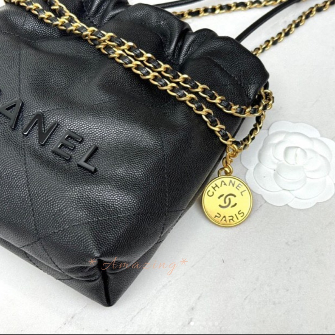 CHANEL☆入手困難☆ミニCHANEL22 SO BLACK キャビアスキン