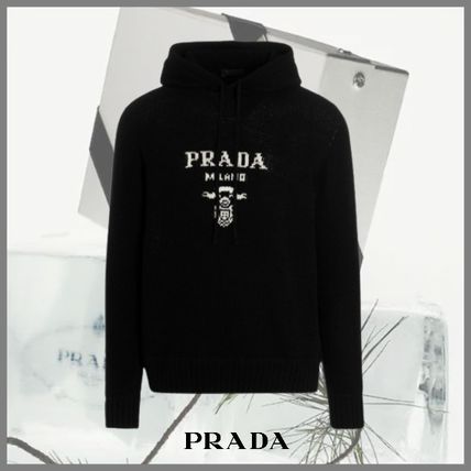 PRADA Hoodies Wool Cashmere Long Sleeves Plain Logo Luxury Hoodies