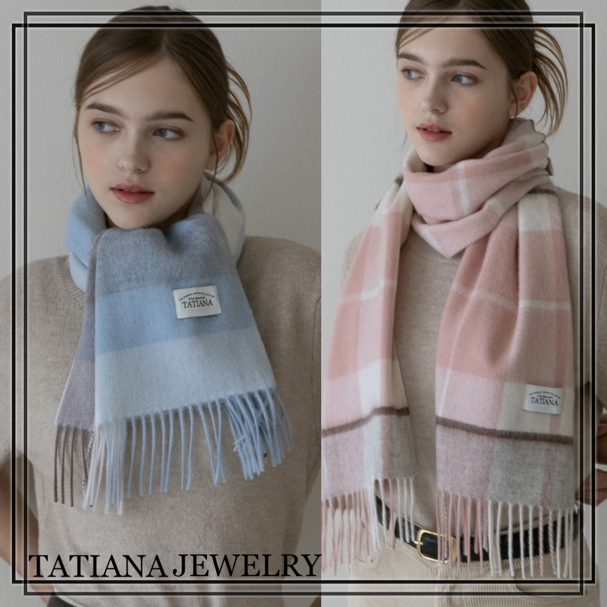 【TATIANA】Sugar Check Lambs Wool Muffler 韓国 羊毛 マフラー