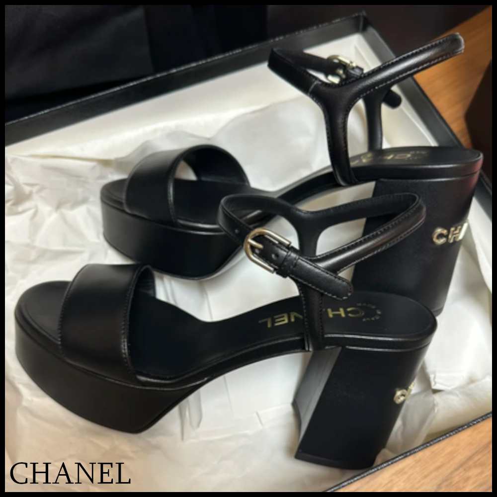 【後ろのロゴが可愛い♪】CHANEL シャネル サンダル シンプル