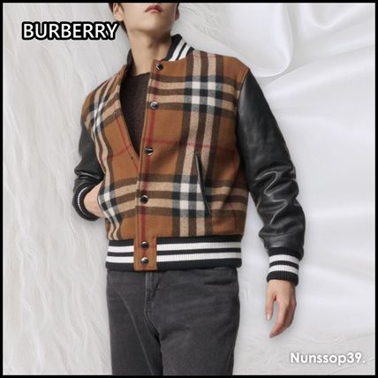 Burberry More Jackets Short Tartan Street Style Plain Leather Logo Jackets