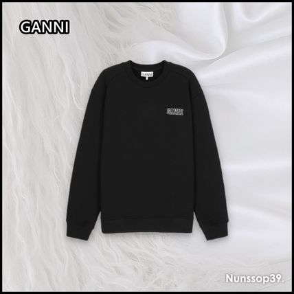 Ganni Hoodies & Sweatshirts Crew Neck Street Style Long Sleeves Plain Cotton Logo