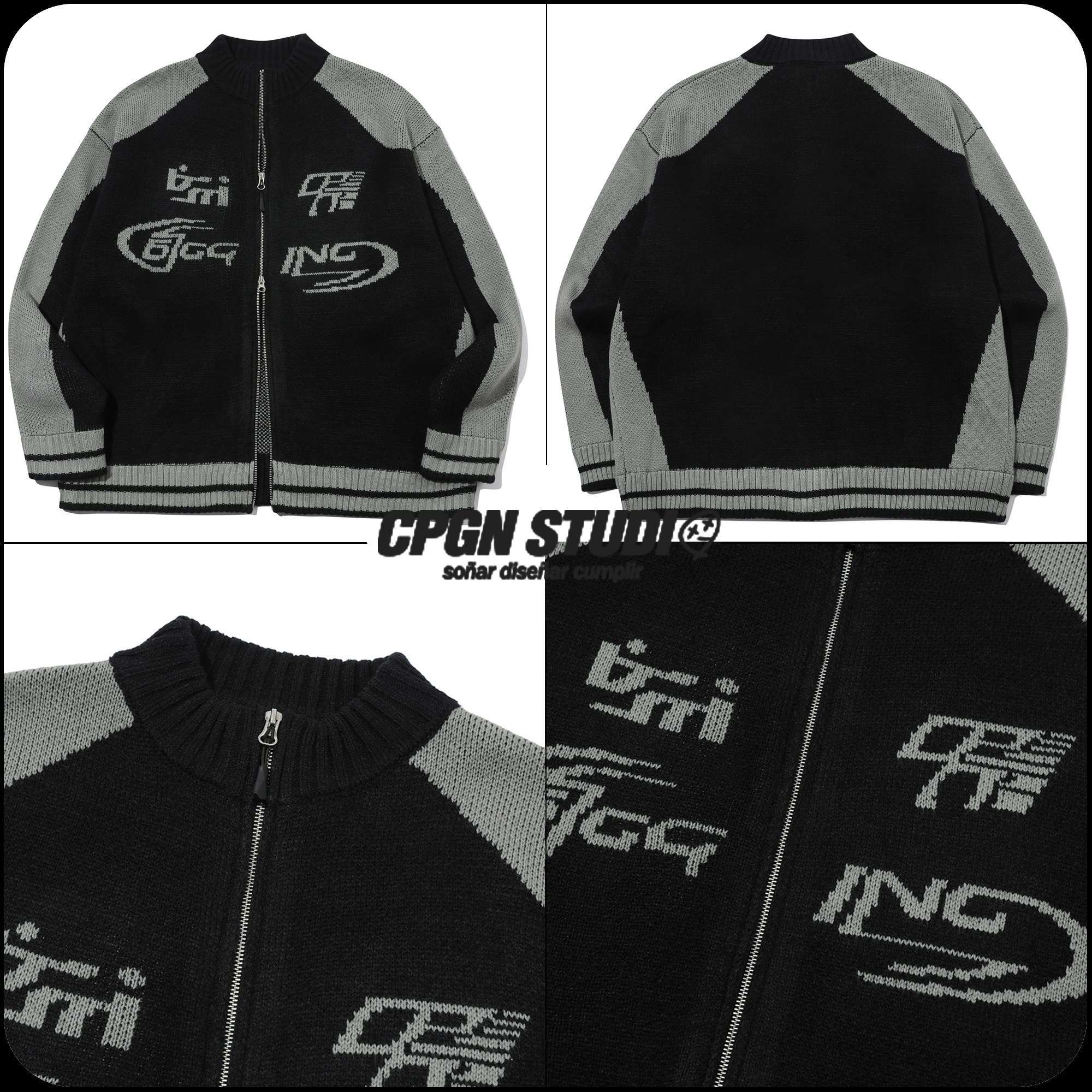 [CPGN STUDIO ]★[2-WAY] Curved block knit zip-up