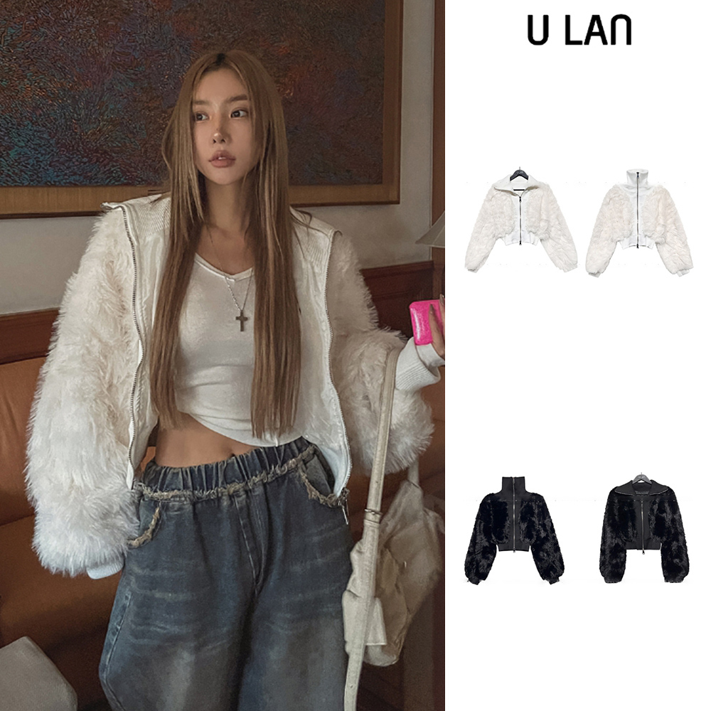 【U LAN】[Holiday] Chic fur high-neck Two-way jumper