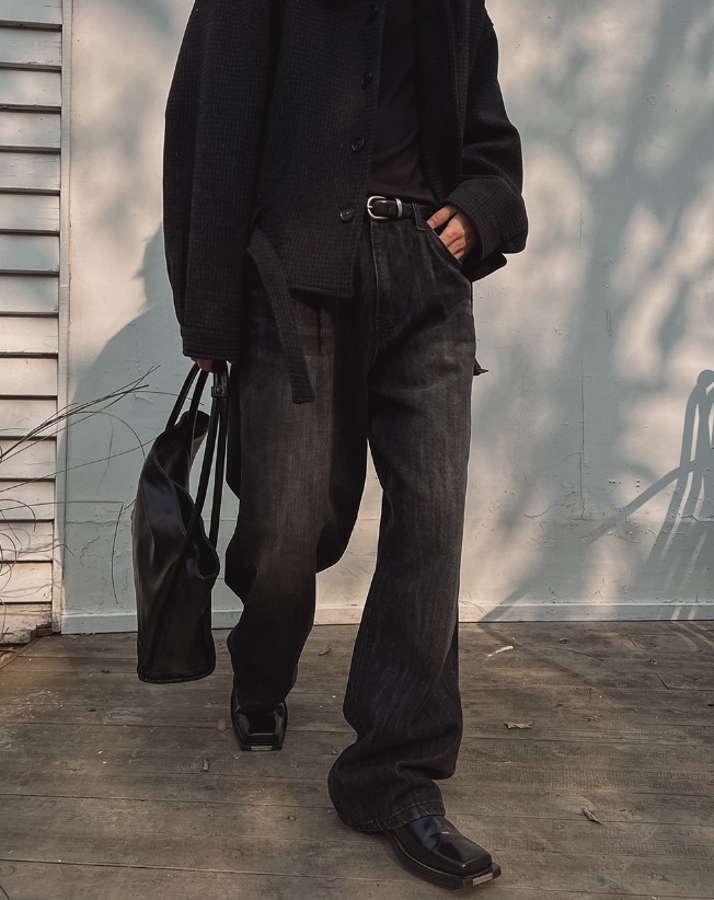 【2plan】Slave pintuck wide denim pants