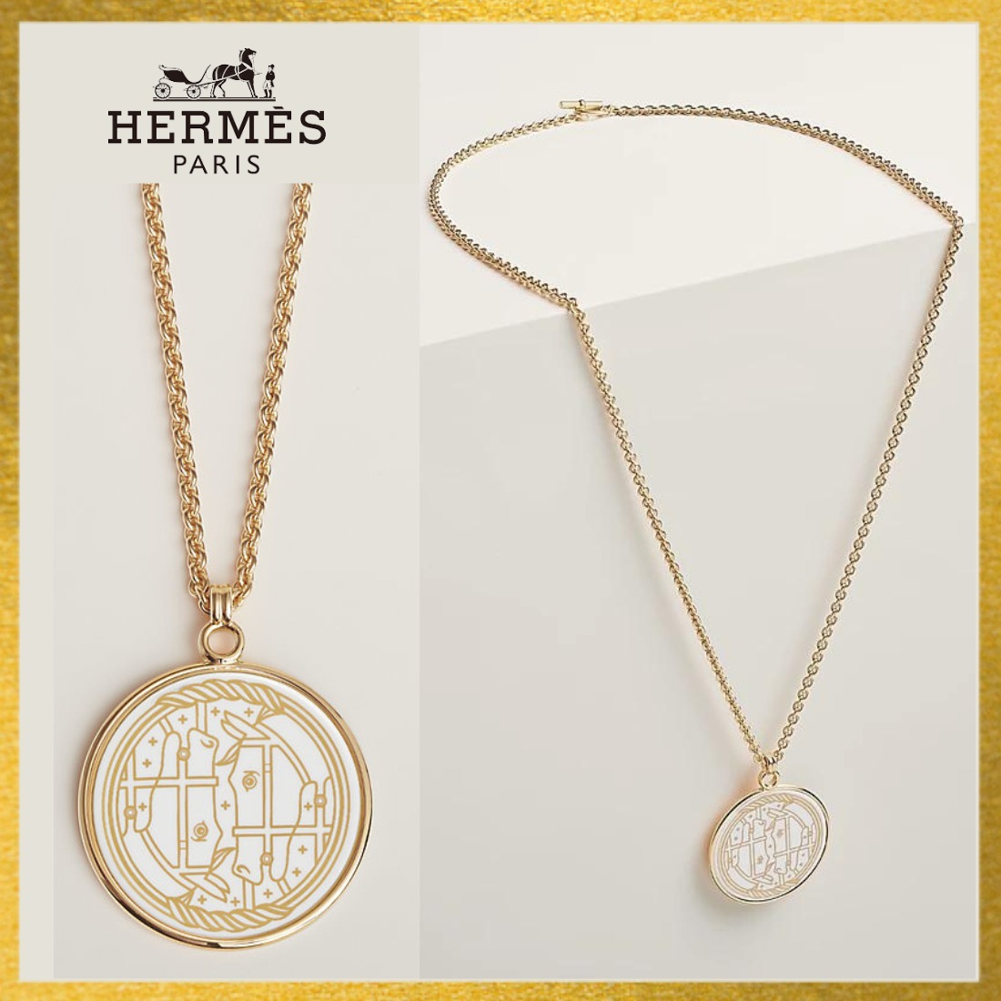 【HERMES】メダイユ カドリッジ ネックレス、ラージモデル