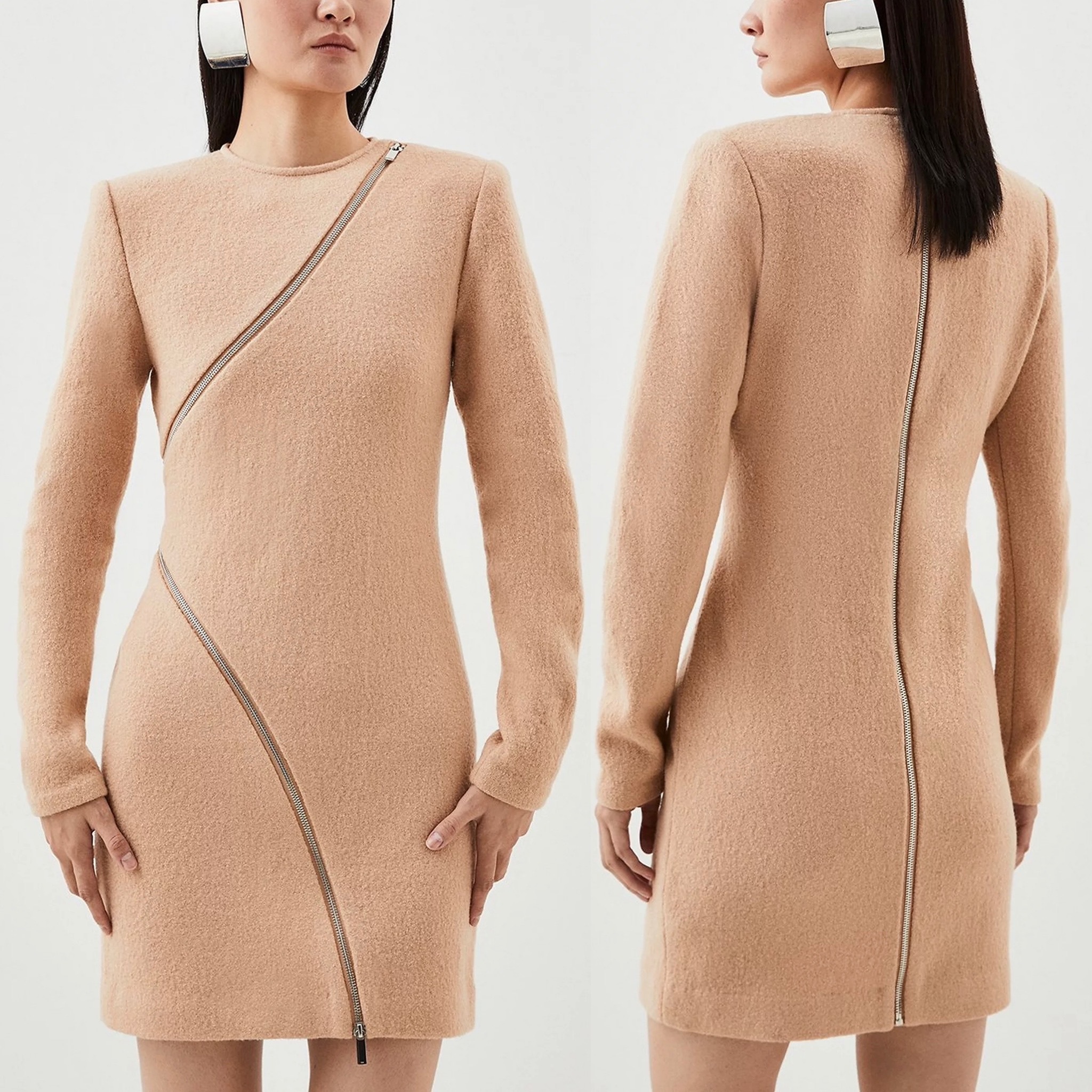 安心追跡付【KAREN MILLEN】ウールニットジップミニワンピ