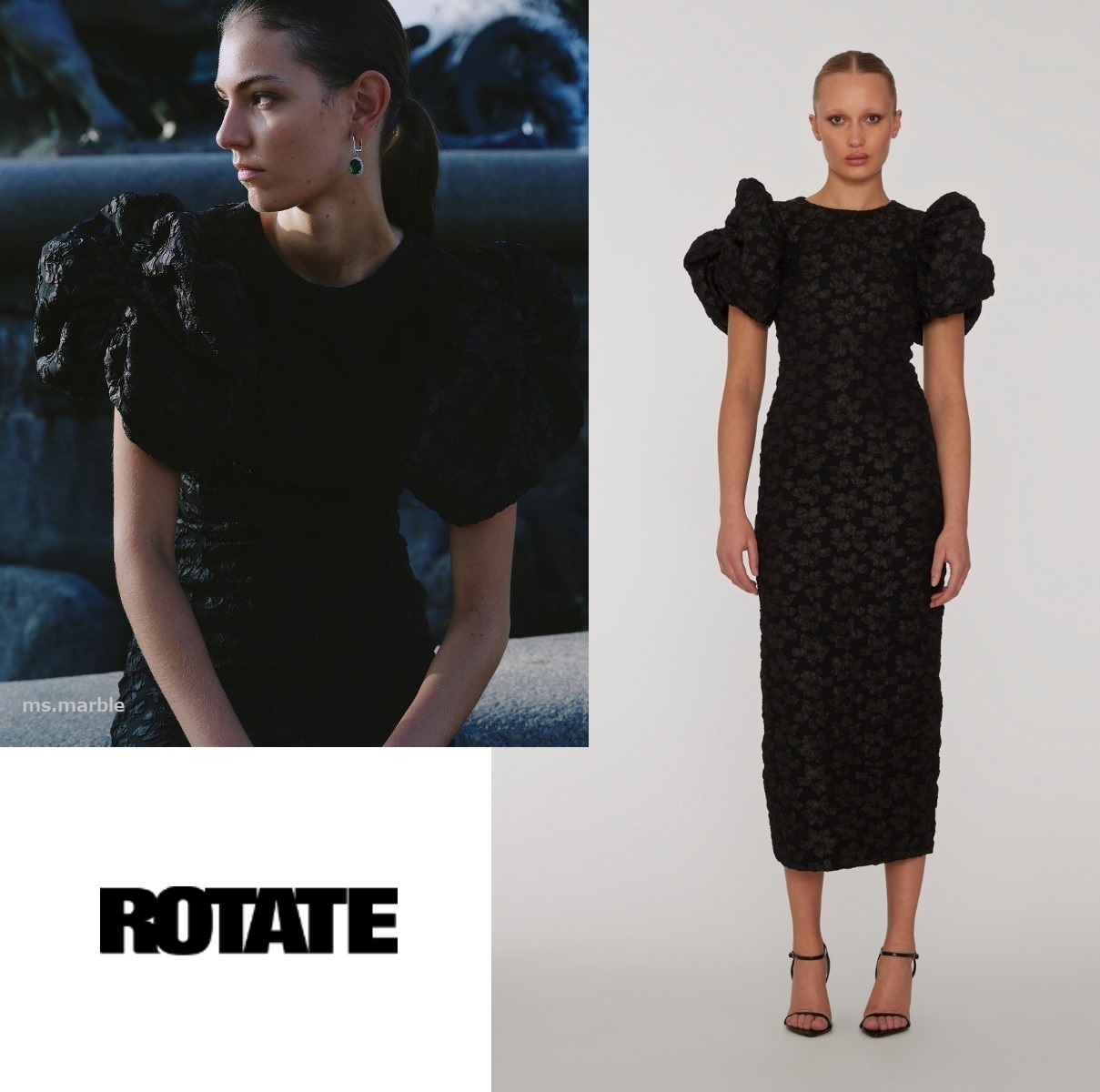 国内発| ROTATE フローラルジャカード パフスリーブ ドレス