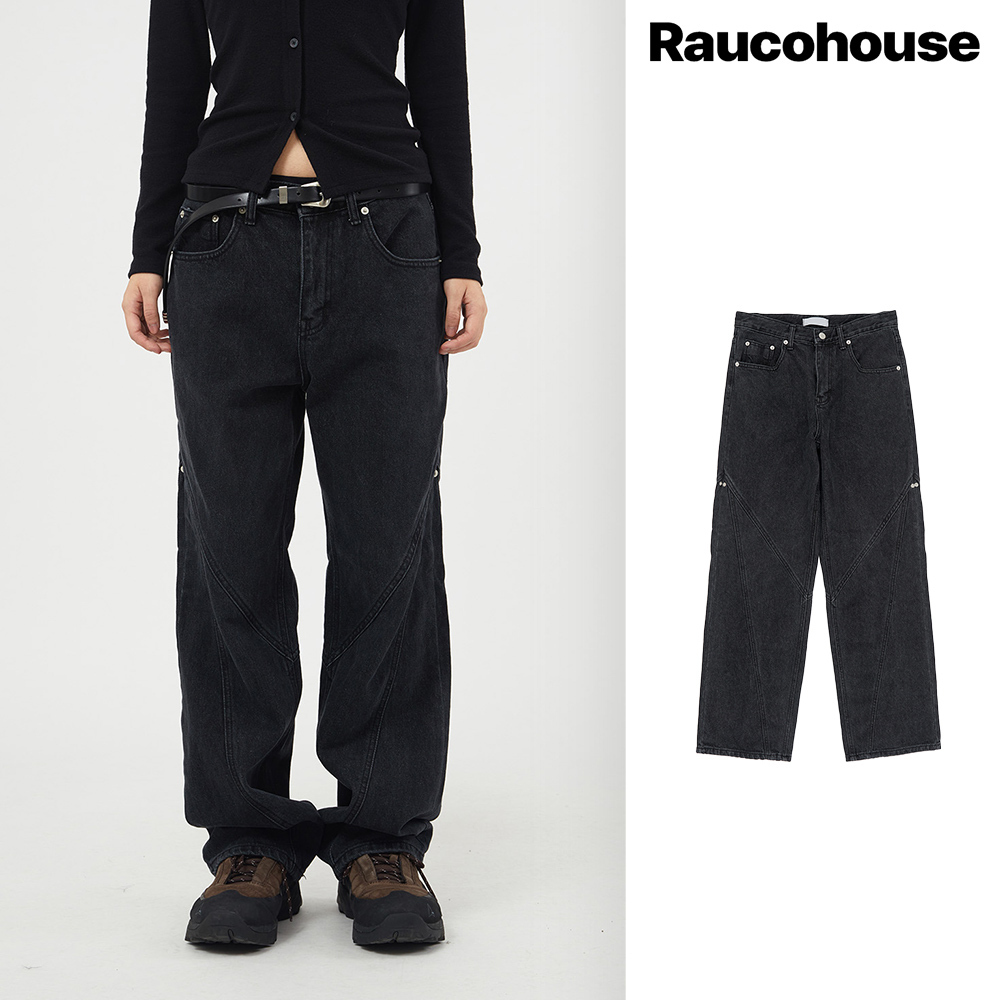 【Raucohouse】Noice rivet incision denim pants
