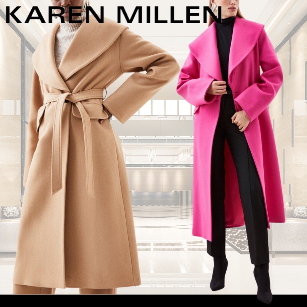 KAREN MILLEN ベルテッドコート マキシ イタリア産ウール ベルト