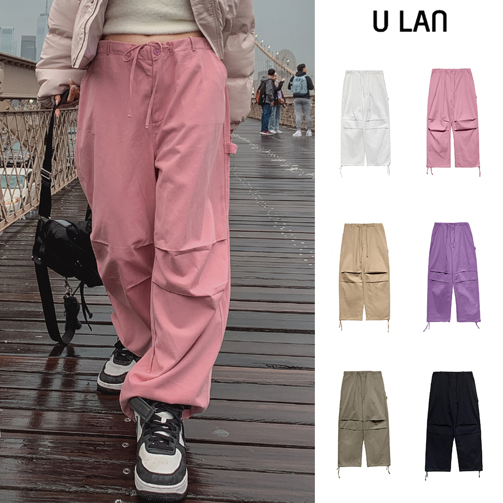 【U LAN】Carpenter Pintuck Cotton Wide Pants