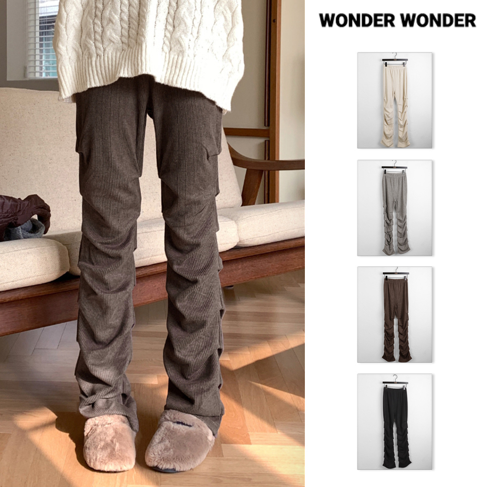 【WONDER WONDER】Ribbed Layered Pleated Shirring Long PT