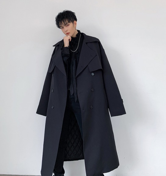 長袖 ダブルブレスト ロング丈 ベルト付き トレンチコート 冬