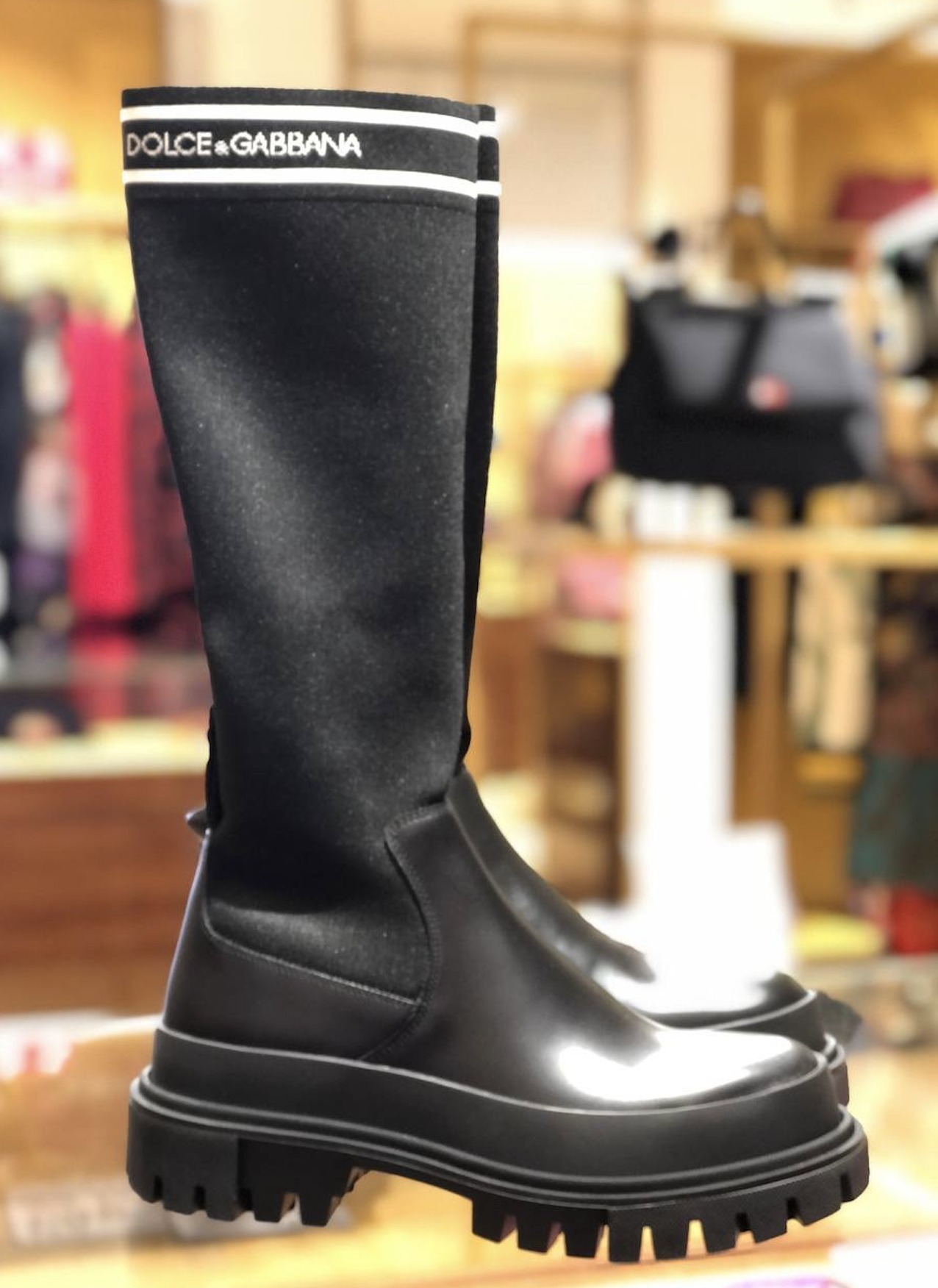 【D&G】 カーフスキン＆ストレッチメッシュ ブーツ
