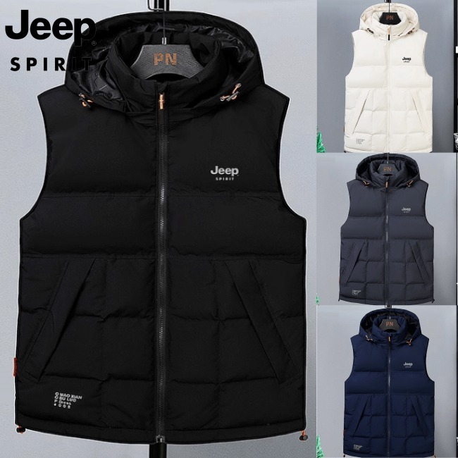 関税込み★JEEPメンズ フード付きダウン スタンドカラー ベスト