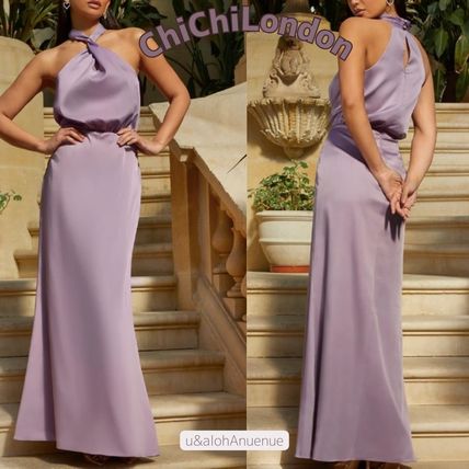 Chi Chi London Dresses Maxi A-line Sleeveless Halter Neck Plain Long Bridal Dresses