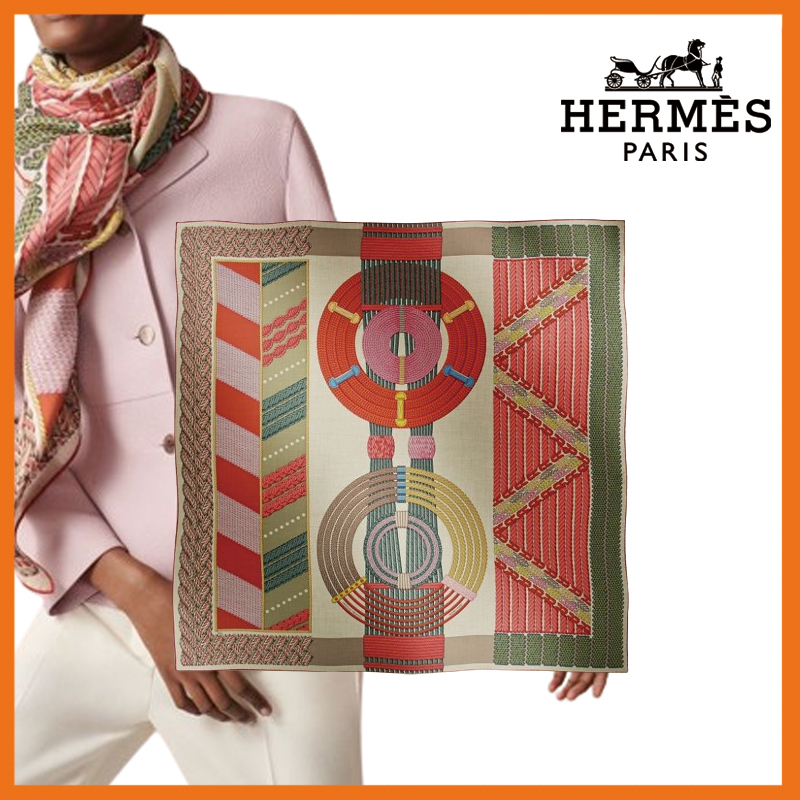 上品にエレガントに HERMES ショール140 トレサージュ ローズ 緑