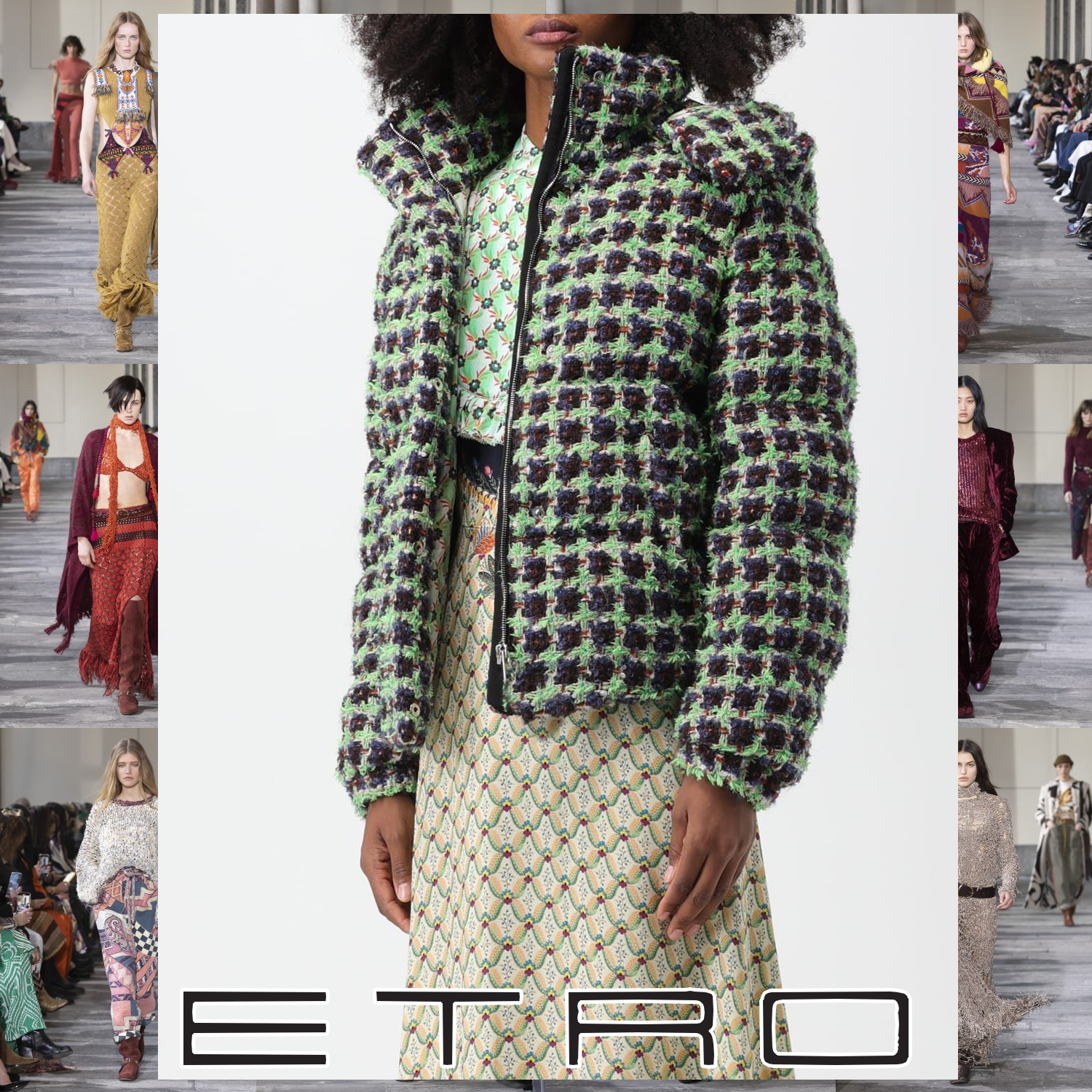 ETRO ショートブークレーウールダウンジャケット グリーン