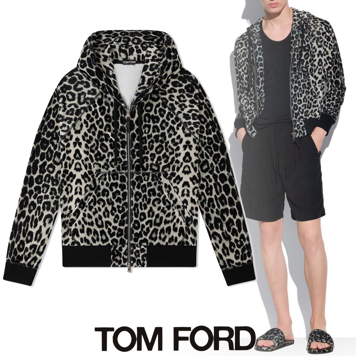 TOM FORD レオパード柄 ベロア ジップアップ パーカー