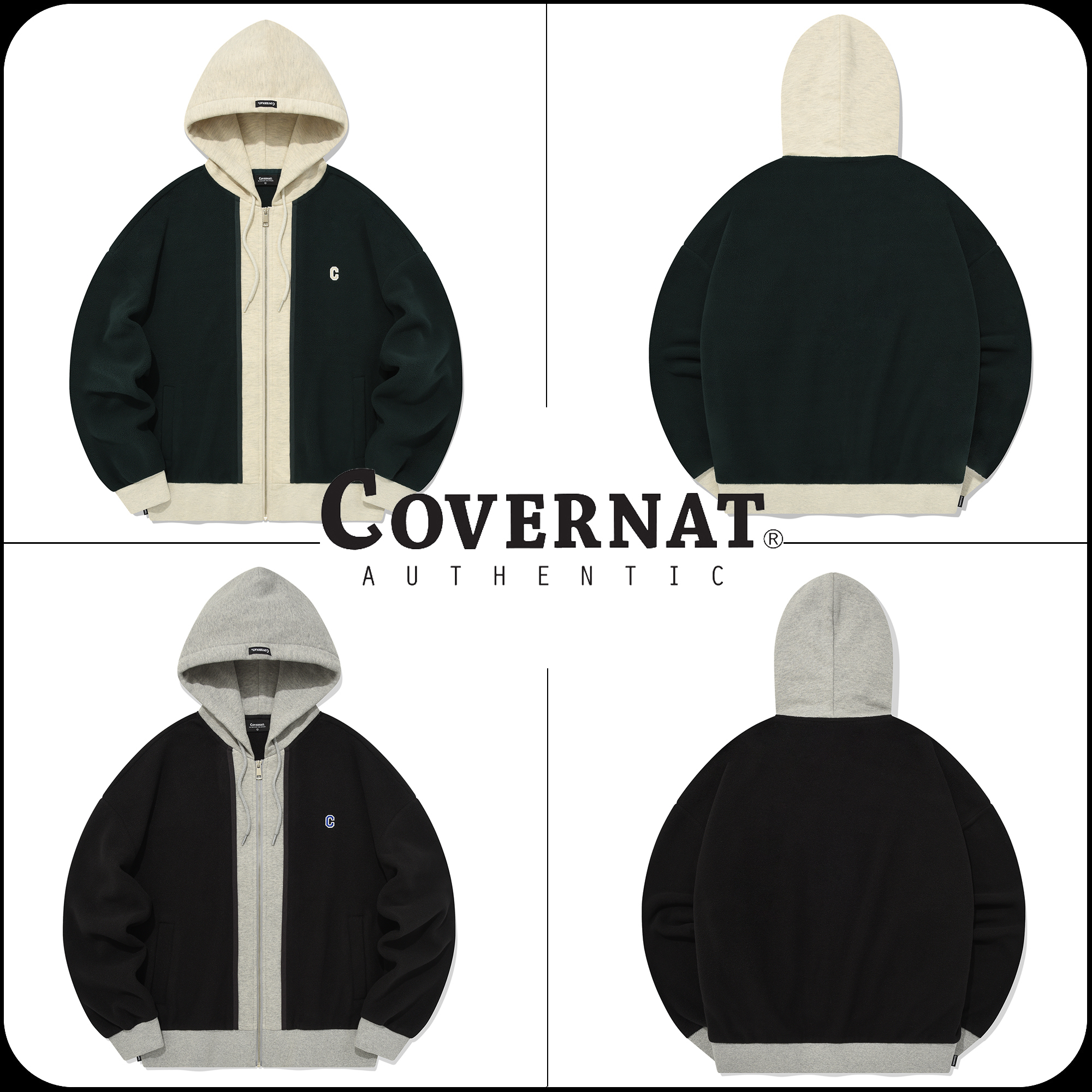[COVERNAT]★LAYERED FLEECE HOODIE ZIP-UP JACKET
