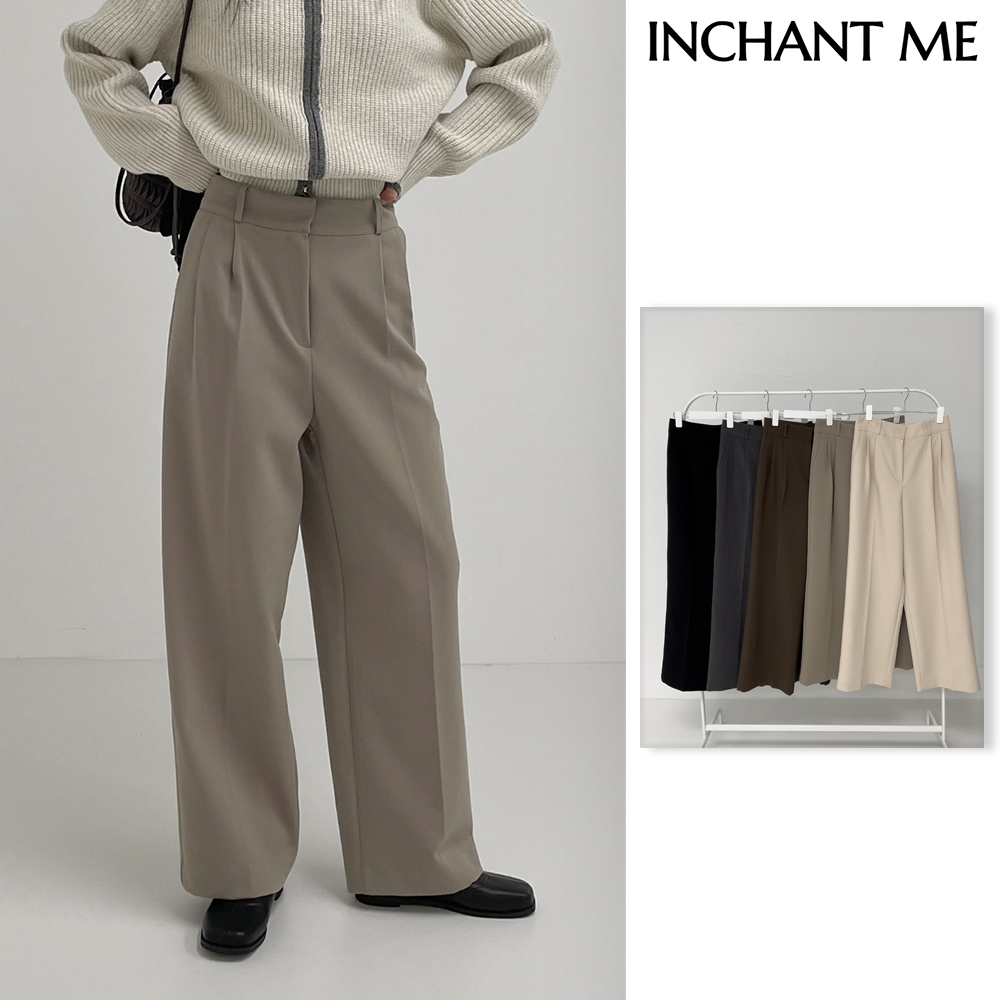 【INCHANT ME】Two-Tuck Basic Brushed Wide Slacks