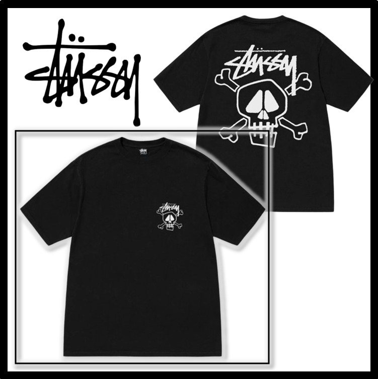 ★関税込★Stussy★Skull & Bones Pigment Dyed T-Shirt Black★