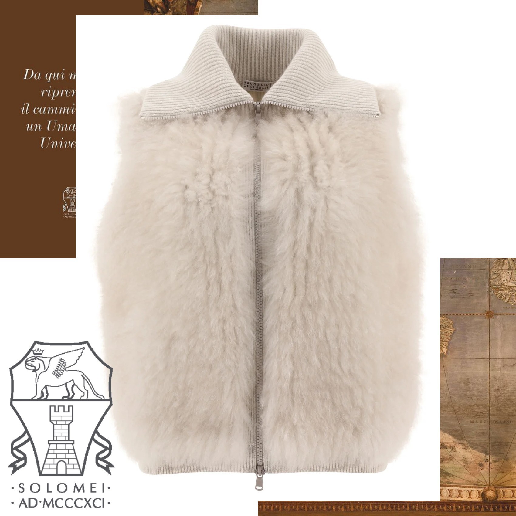 BRUNELLO CUCINELLI リブジップ カシミア ファーベスト ホワイト
