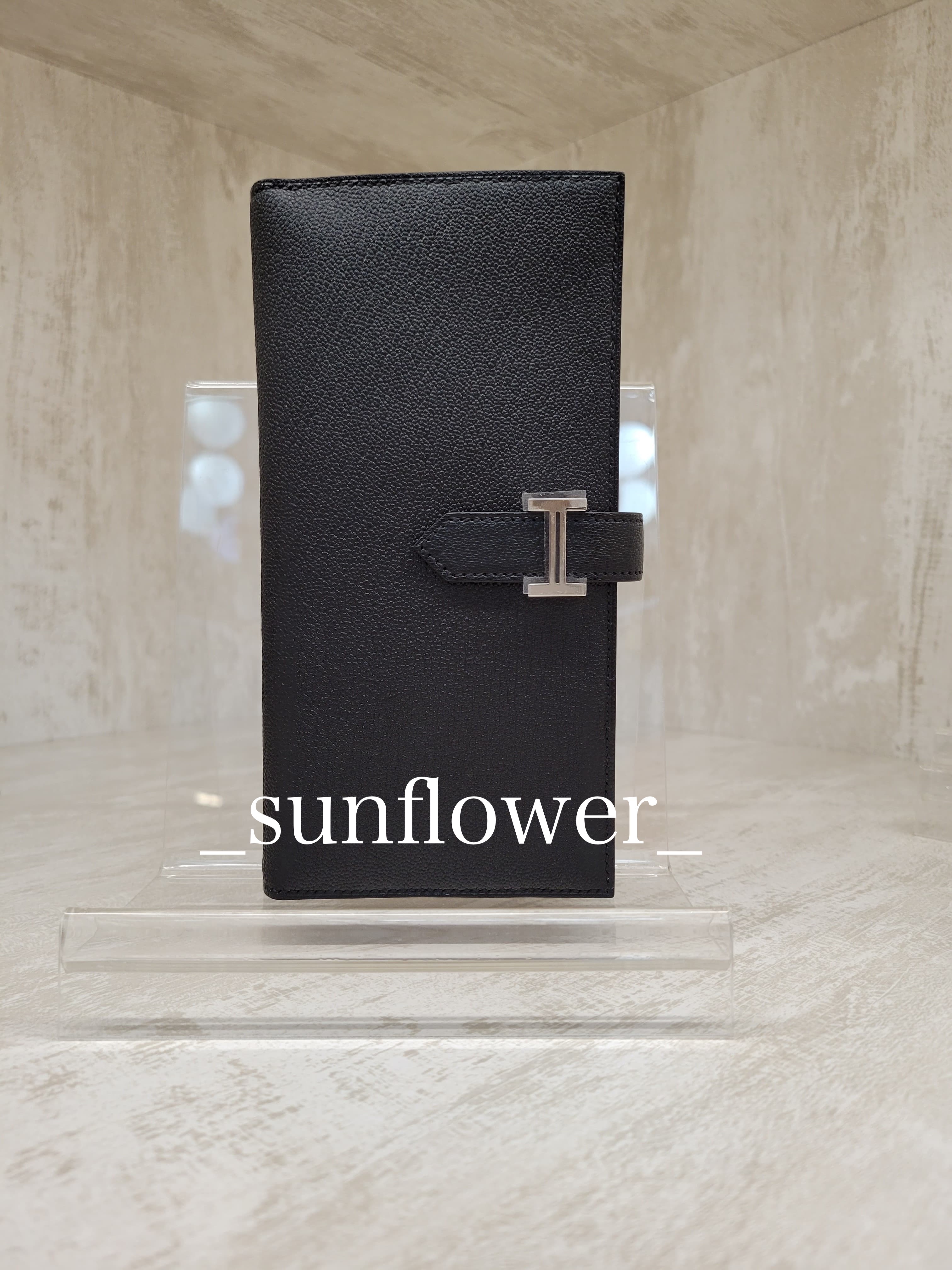 エルメス ベアン 長財布 シェーブル ノワール/S金具