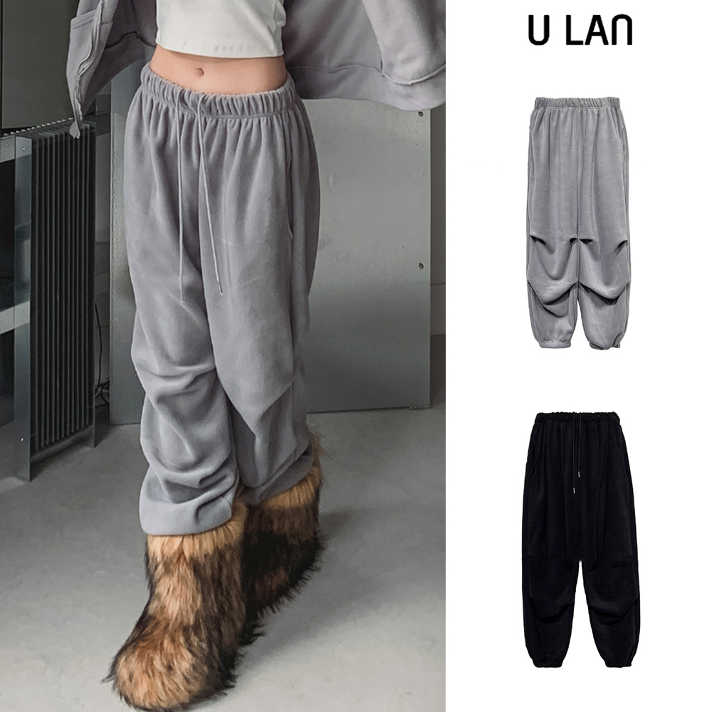【U LAN】Drop Fleece Double Pintuck Jogger Pants