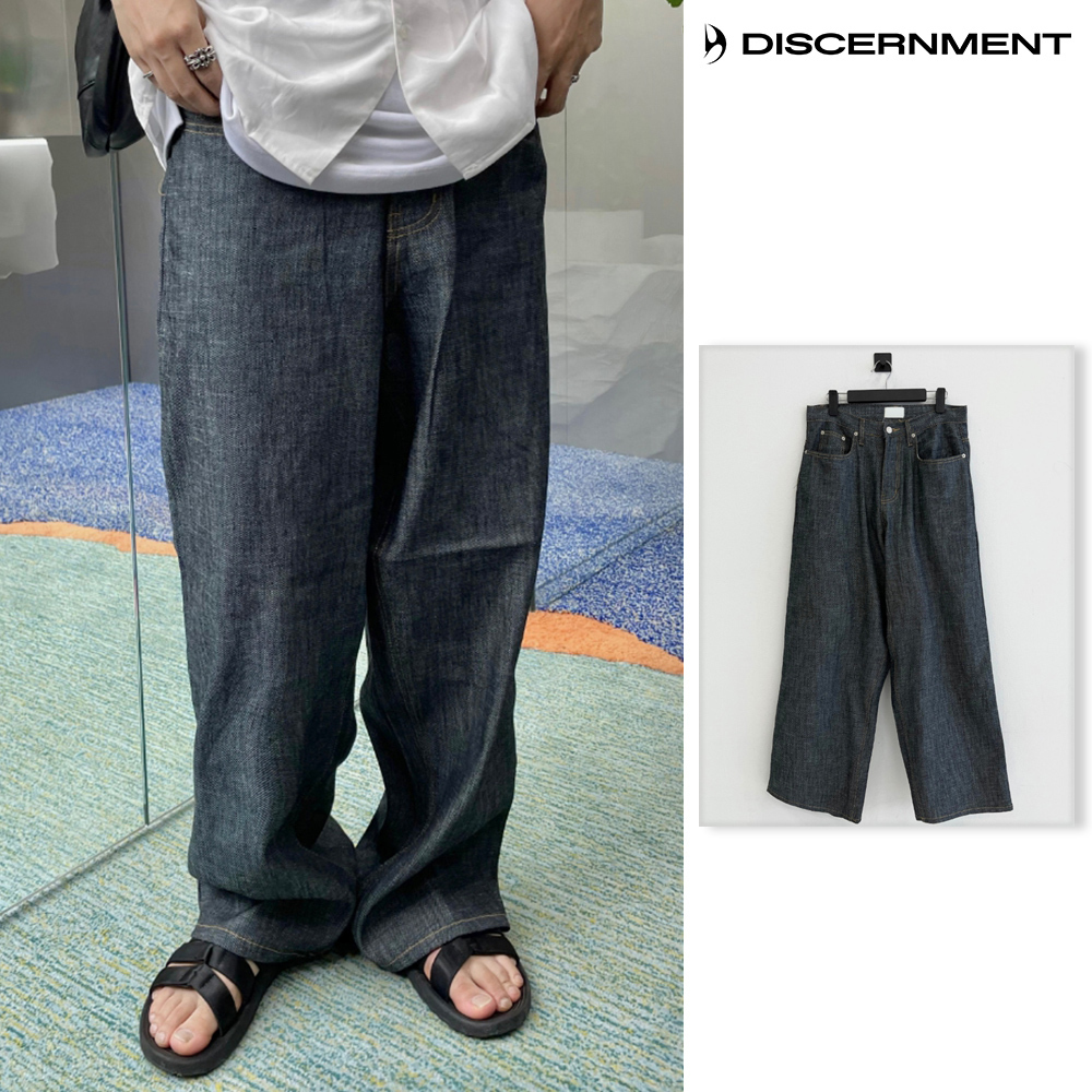 【DISCERNMENT】S/S wide fit indigo linen denim jeans