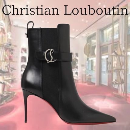 Christian Louboutin Mid Heel Casual Style Plain Leather Block Heels Mid Heel Boots