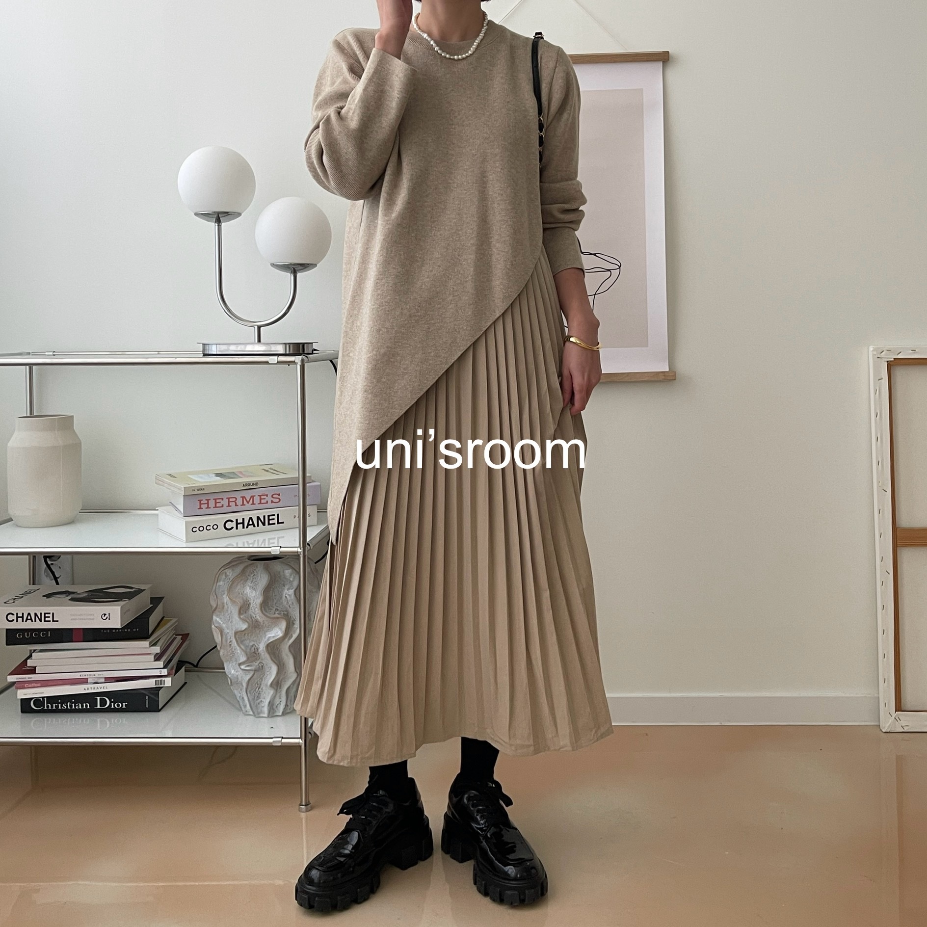 uni's room■3color プリーツドッキングワンピース OP-SS24-04