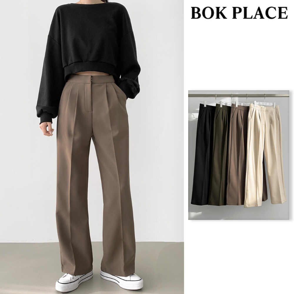 【BOK PLACE】Brushed span straight wide fit slacks pants